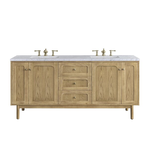James Martin Vanities Laurent 72in Double Vanity, Light Natural Oak w/ 3 CM Carrara Marble Top 545-V72-LNO-3CAR - main